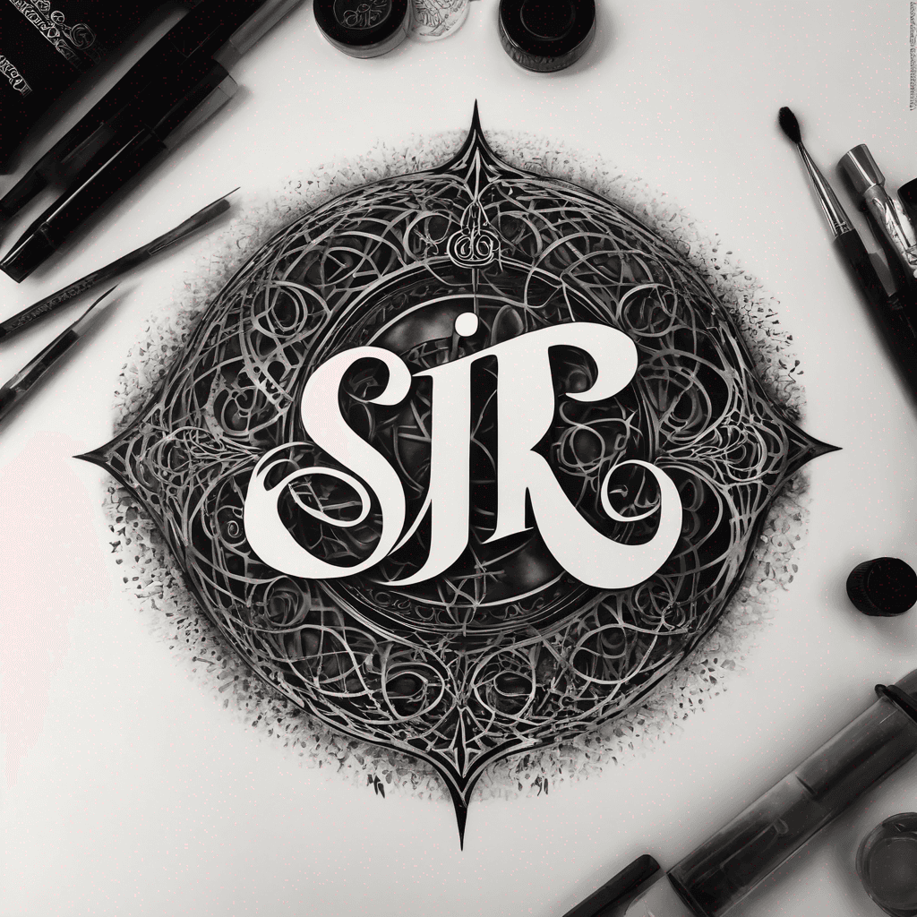 A dark, edgy BDSM-inspired tattoo featuring the word "Sir" in a cryptic, almost illegible font, blended into intricate patterns for subtle allure.
