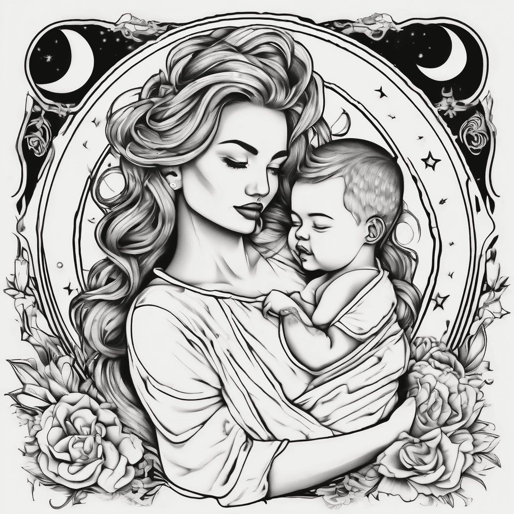 mom with baby twins and moon stars