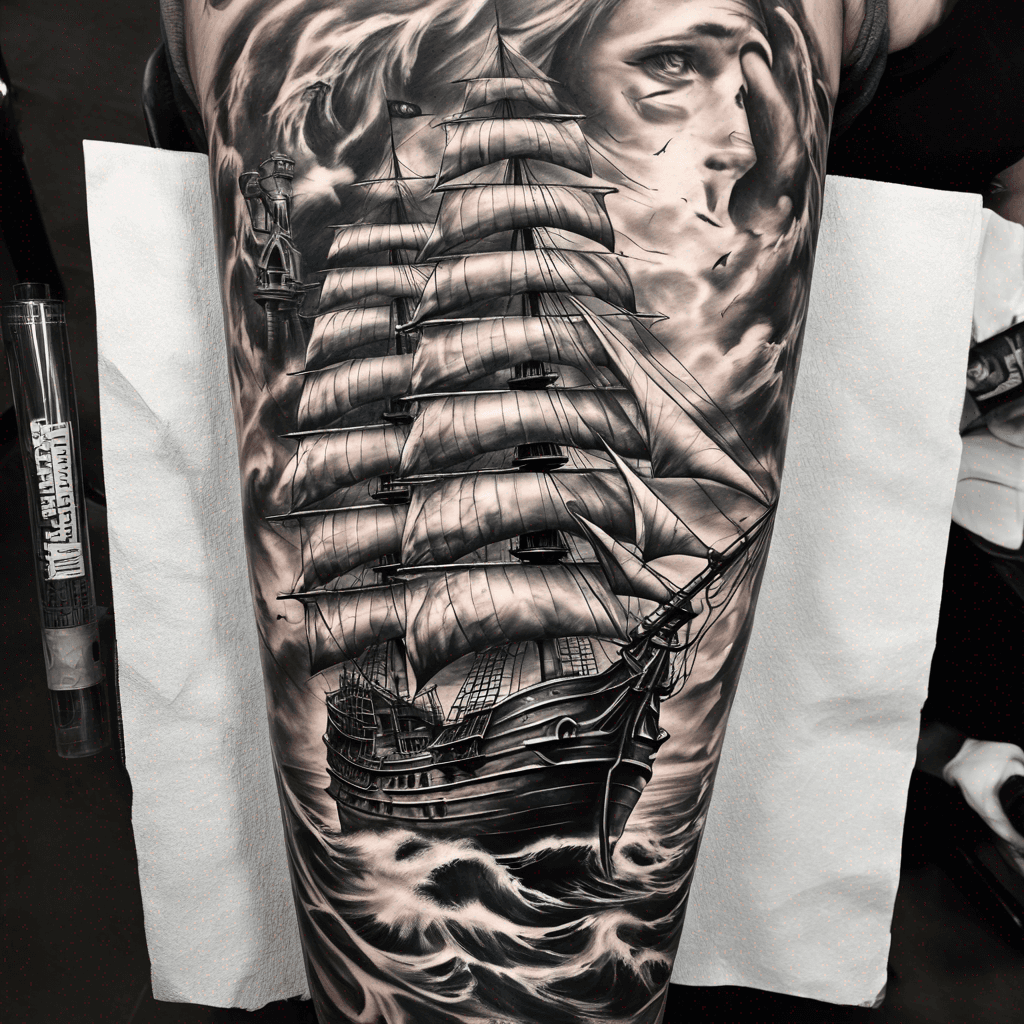 Pirate ship and lighthouse