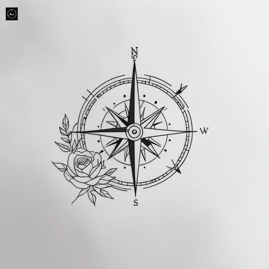 Compass featuring a single carnation, soft floral elements intertwined, with delicate line work and subtle shading.