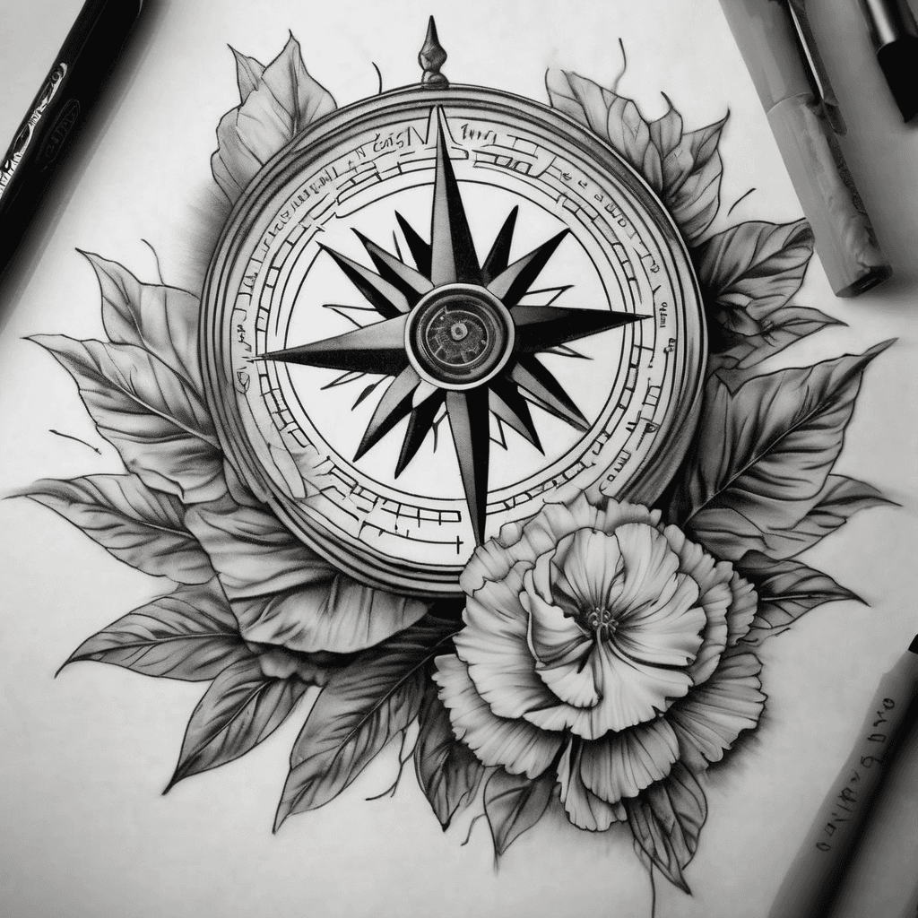Compass featuring a single delicate carnation and leaves