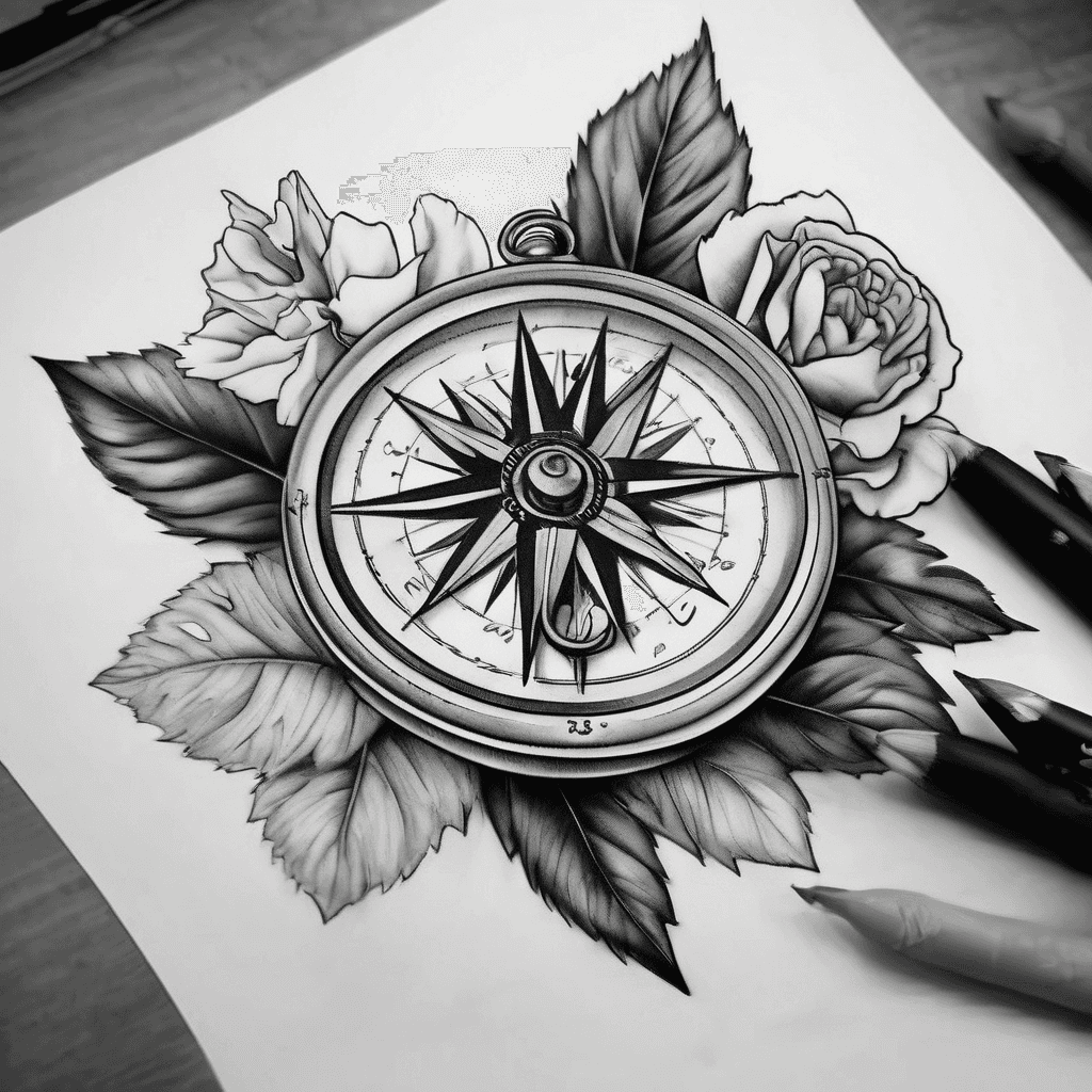 Compass featuring a single delicate carnation and leaves