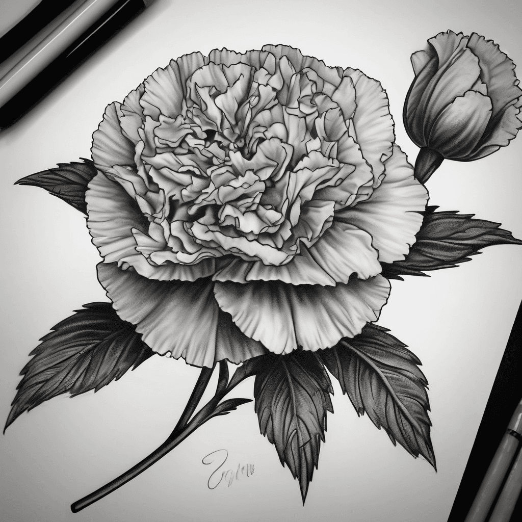 a single delicate carnation with its leaves
