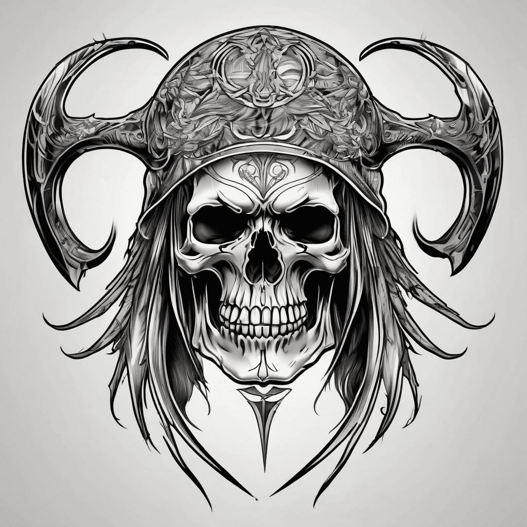 On upper back skull black reaper combined with animal