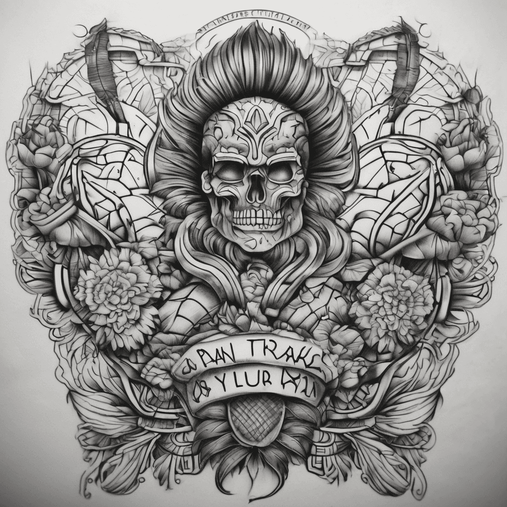 Blackwork tradicional tattoo with the phrase pan trabajo y cultura