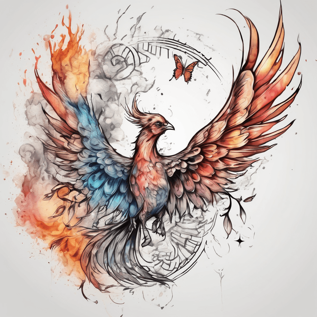 phoenix and butterfly combined watercolor