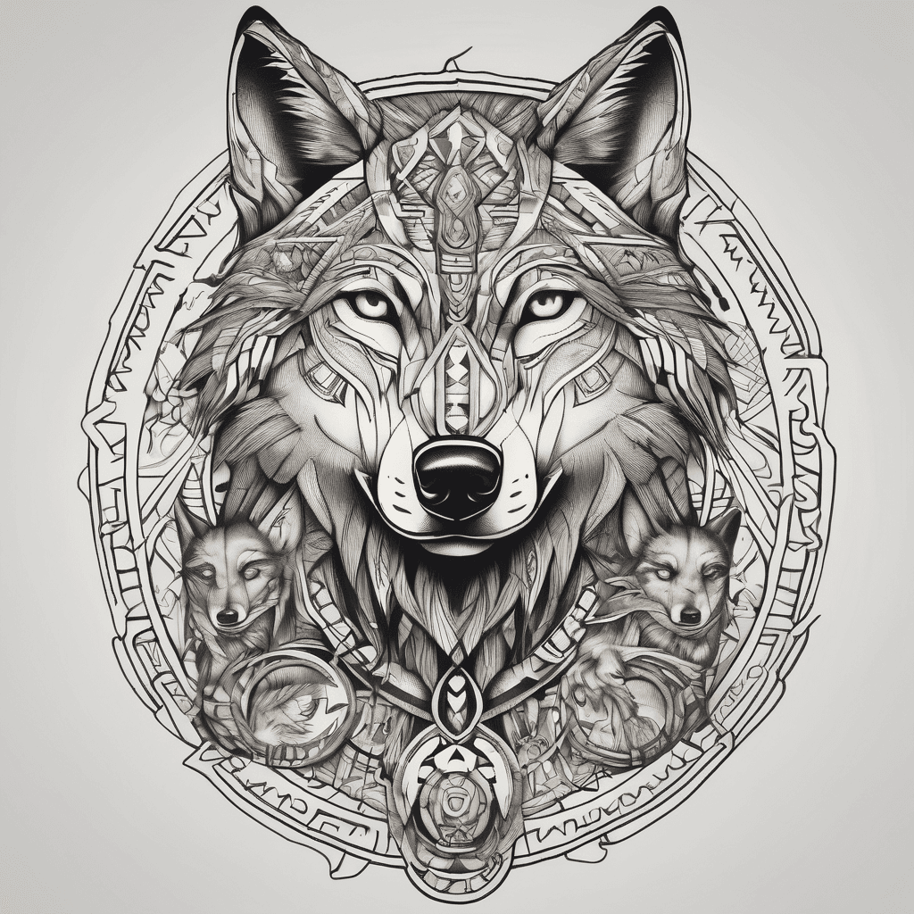 Half wolf with cubs