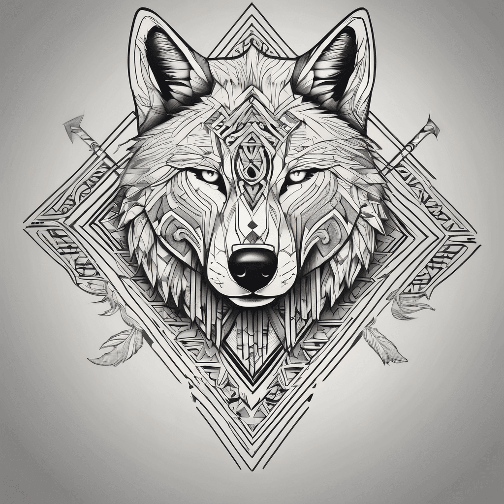 Half wolf face with Half cubs face with arrow in the middle