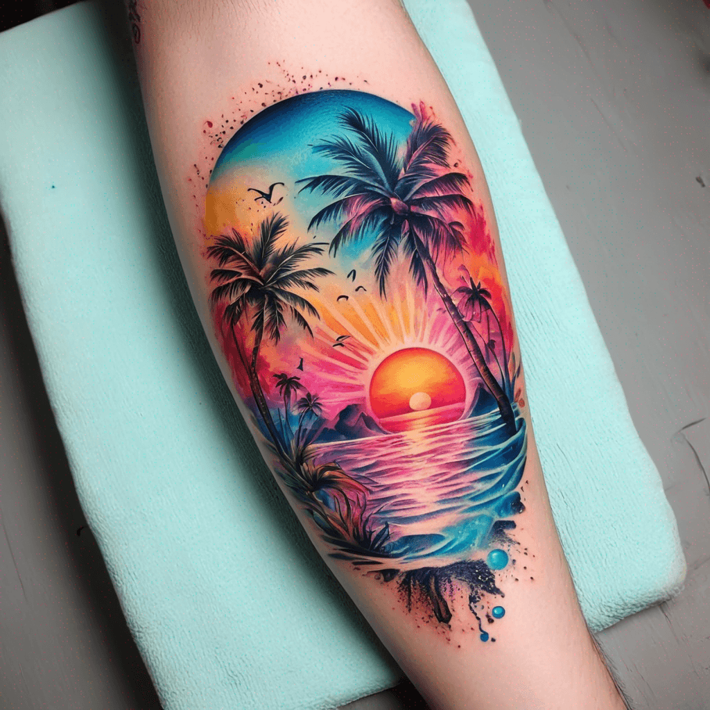 nautical, beach, water, palm tree