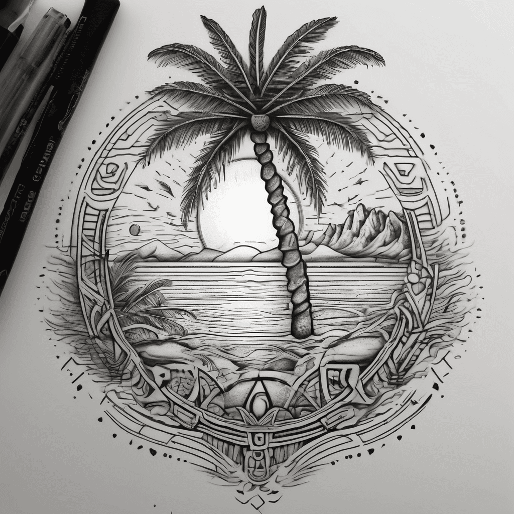nautical, beach, water, palm tree