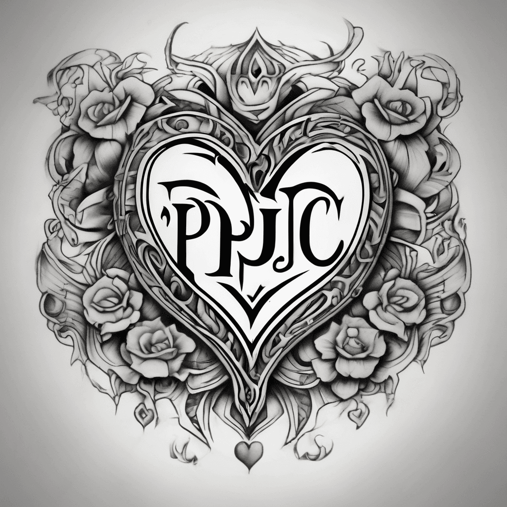 The initials PJC with 3 small hearts around it