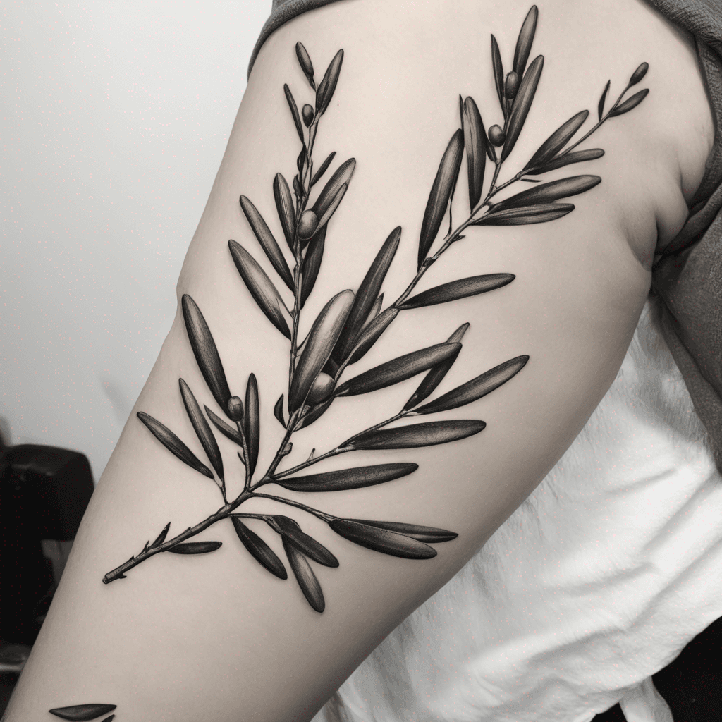 Feminine, fine line olive branch tattoo for my hip side