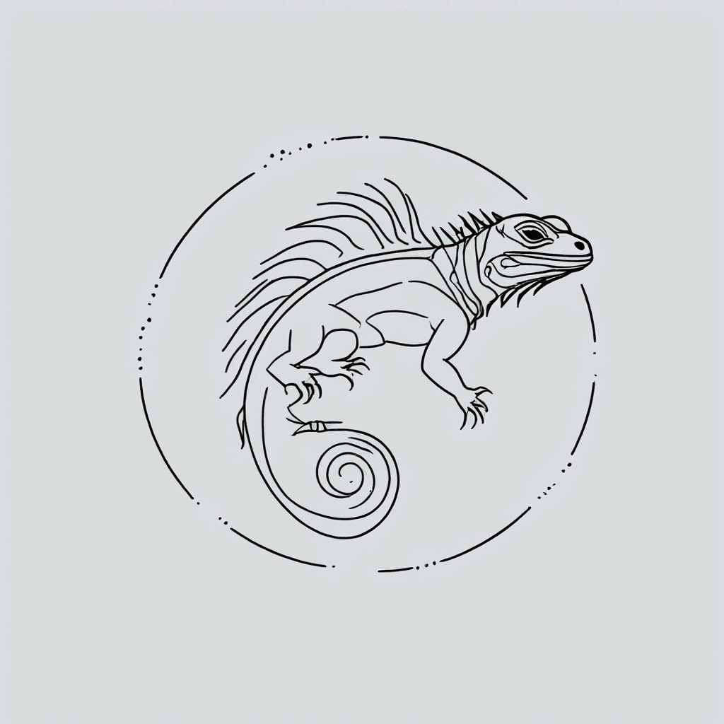a marine iguana, full body, swimming in a circle