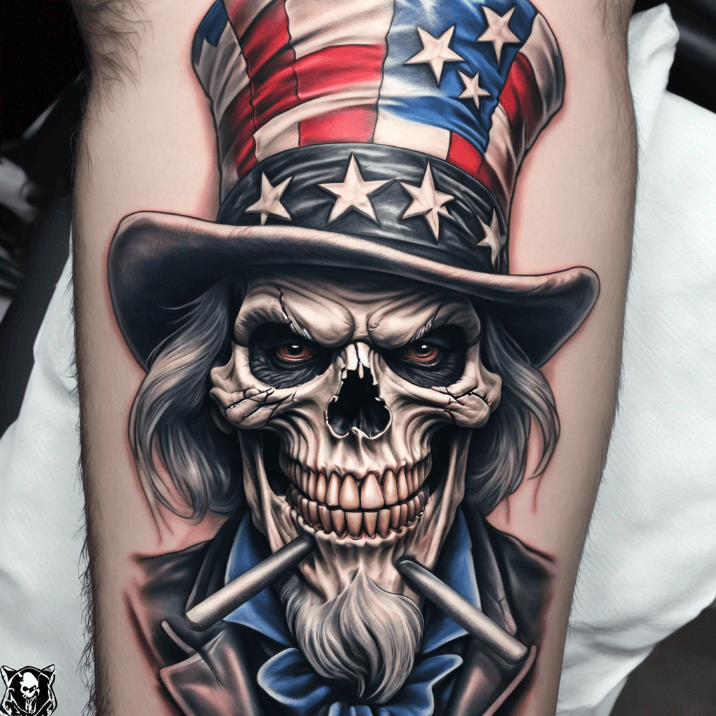 Evil Uncle Sam skull, featuring wicked c