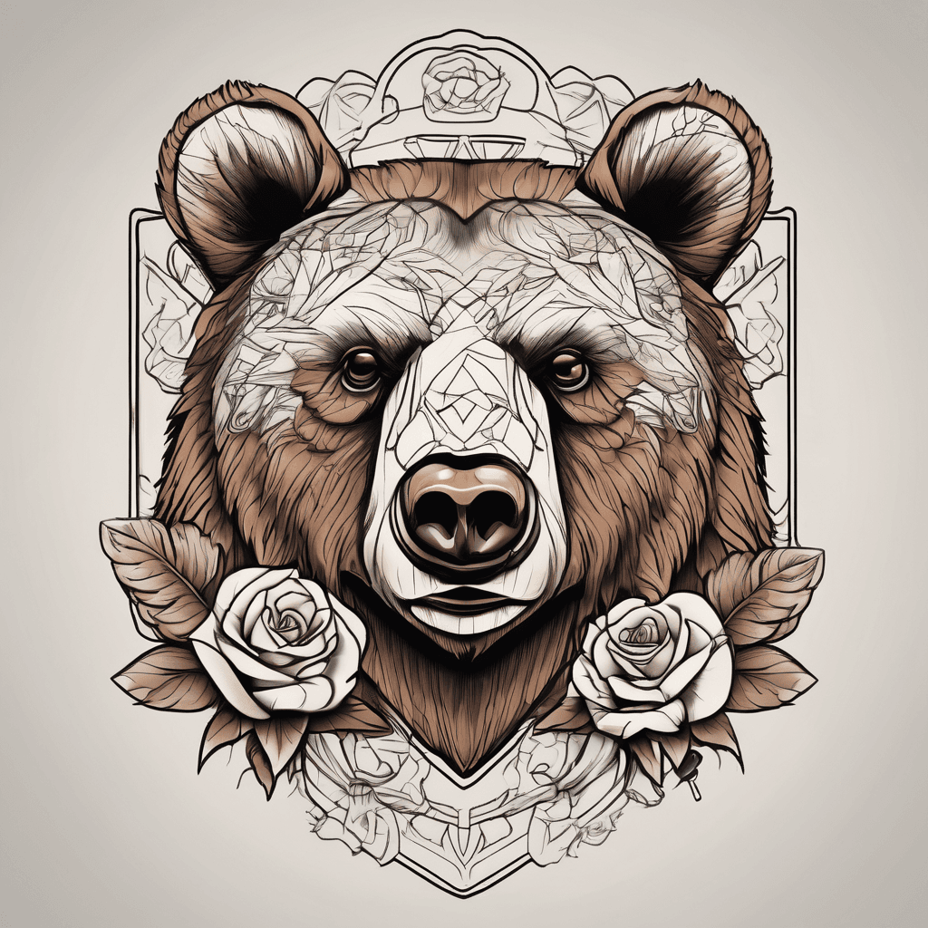 Neo traditional brown bear tattoo on shoulder