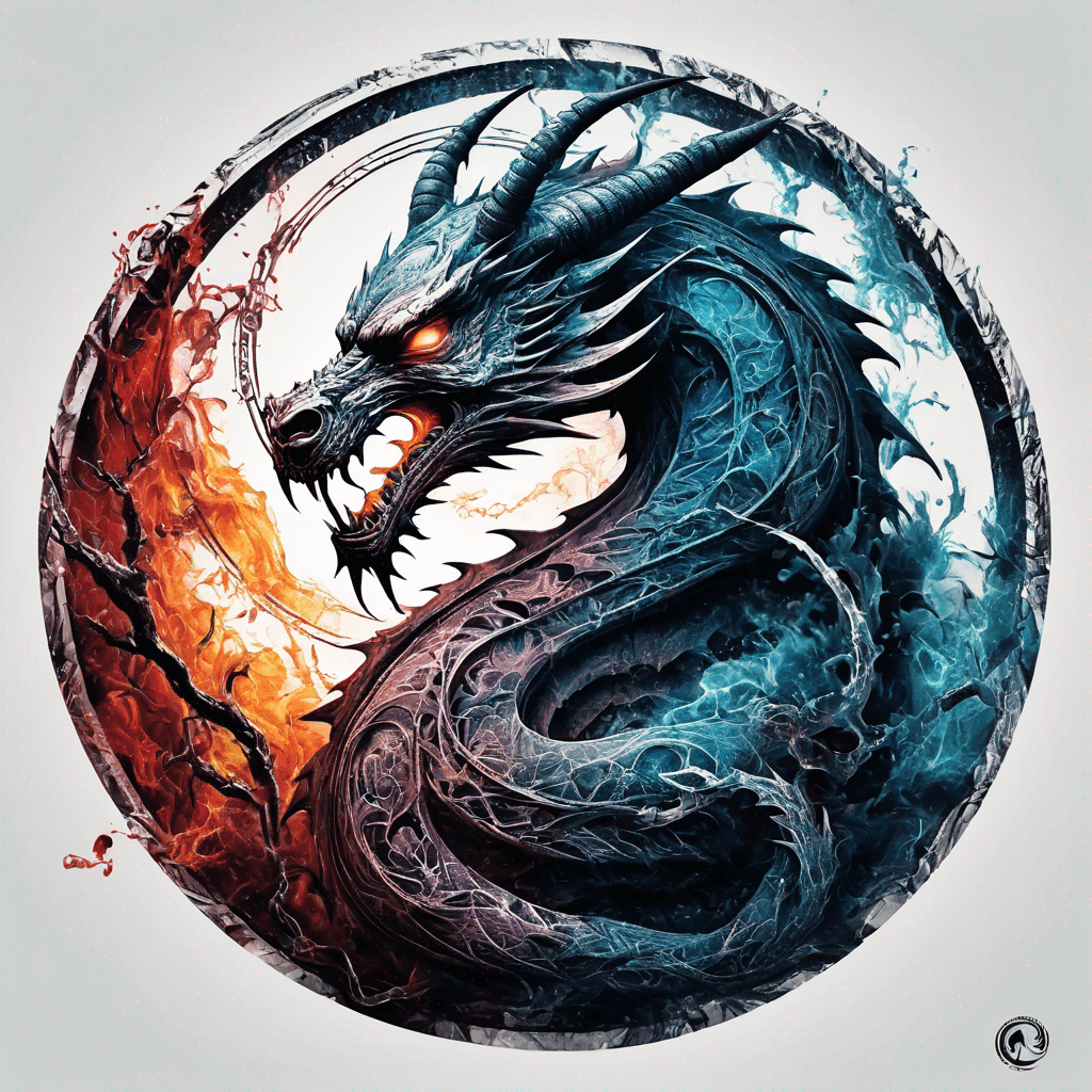 intricate design inspired by mortal kombat dragon logo inside a perfect round circle