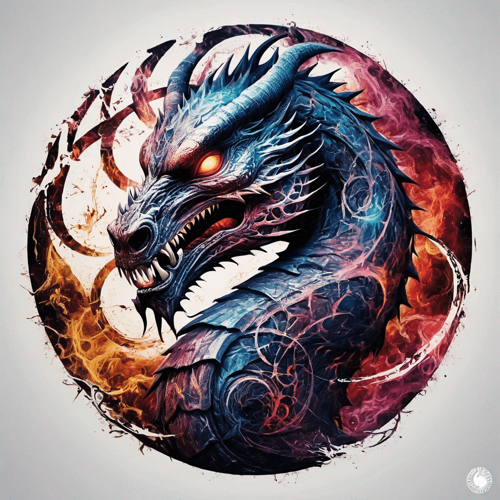 intricate design inspired by mortal kombat dragon logo inside a perfect round circle