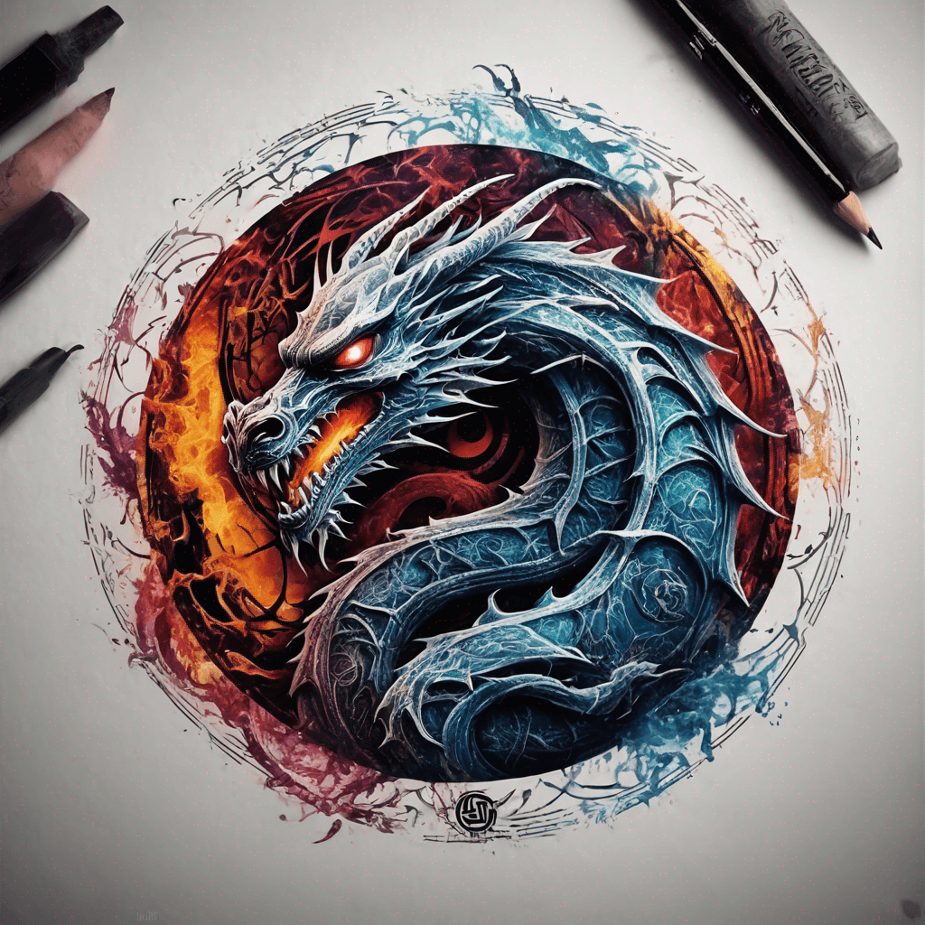 intricate design inspired by mortal kombat dragon logo inside a perfect round circle