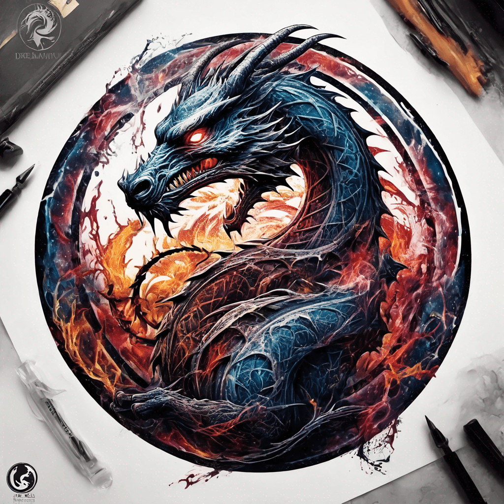 intricate design inspired by mortal kombat dragon logo inside a perfect round circle