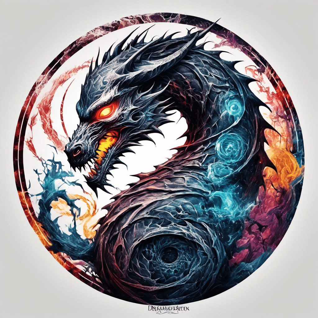 intricate design inspired by mortal kombat dragon logo inside a perfect round circle