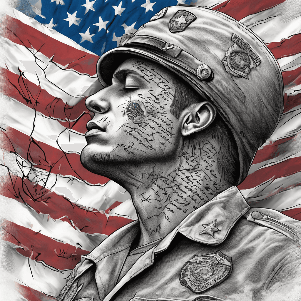 The correctional officers prayer on a tattered and torn American Flag