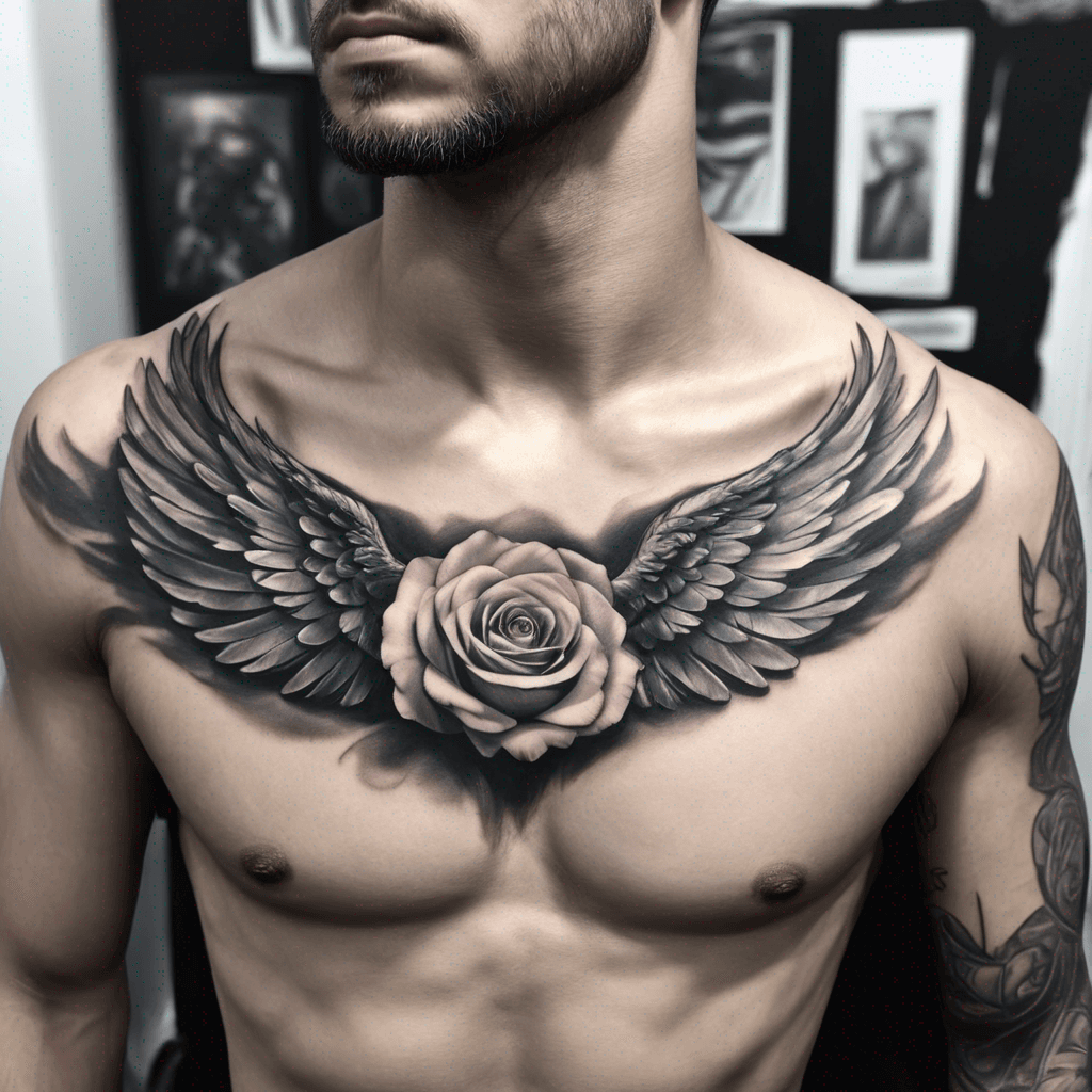 A wing on a male's front chest. Add a small rose,