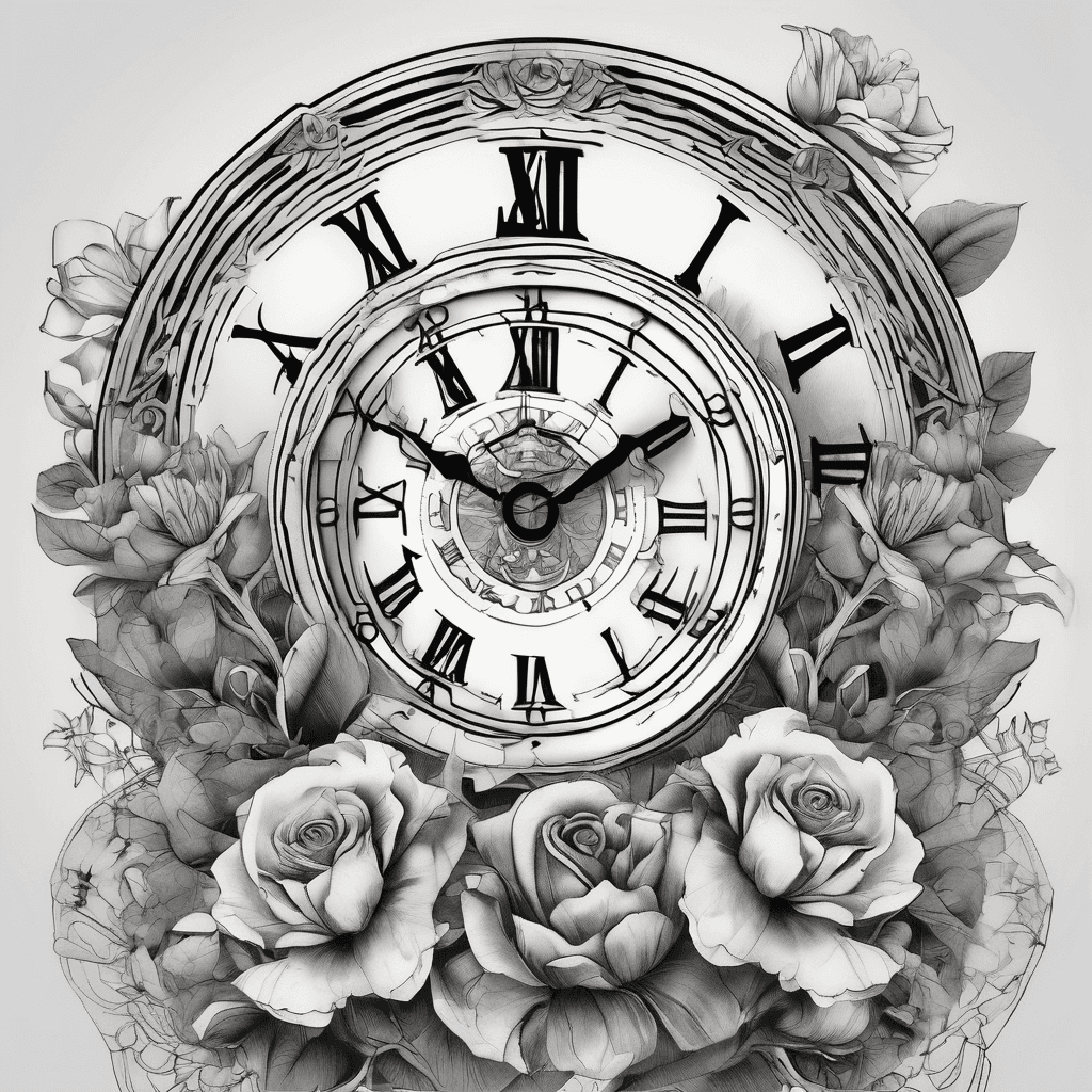 Clock at 6:36 with surrounding flowers