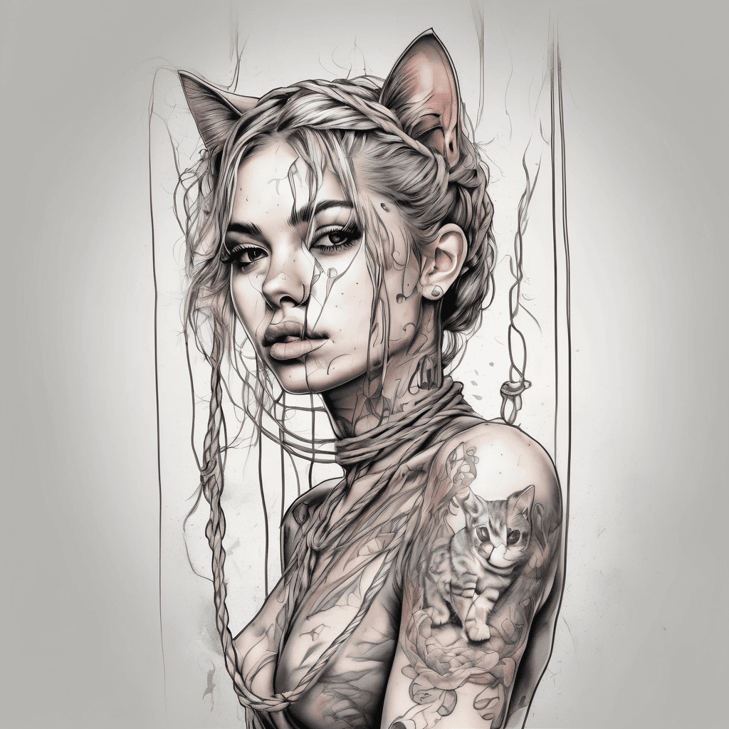 a sexy kitten girl tied with ropes