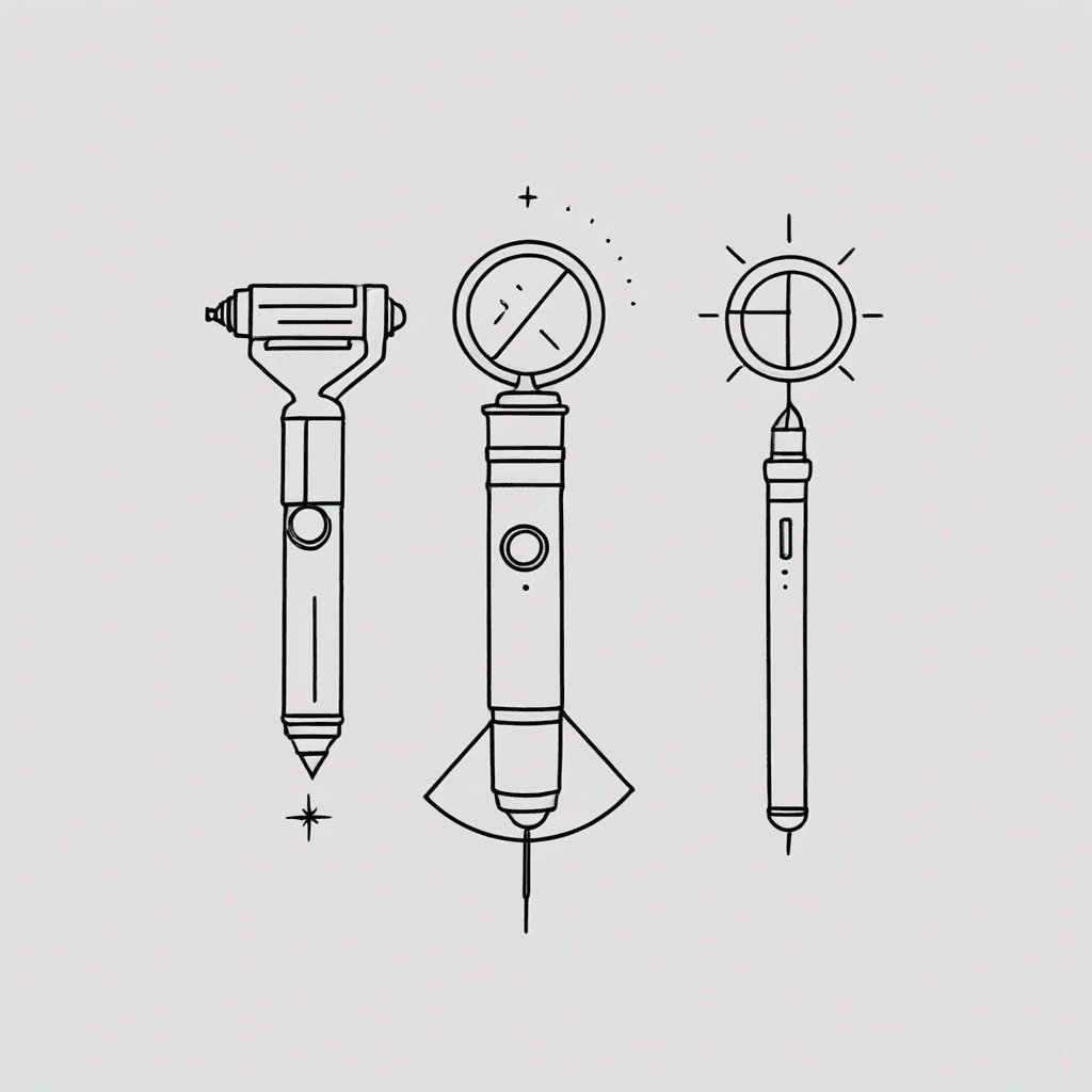 A flashlight on the left, and a telescope on the right.