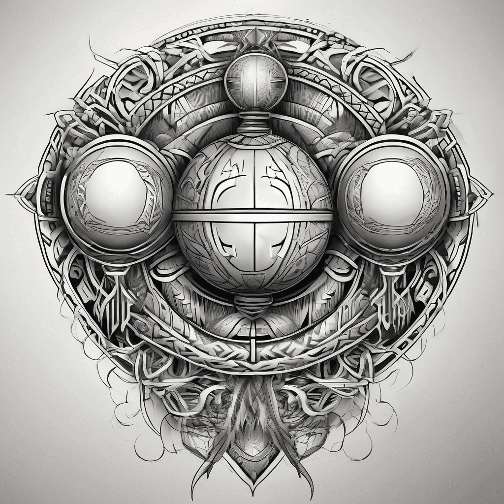 Tribal pattern with two globes at top and bottom linked by multiple tribal bands