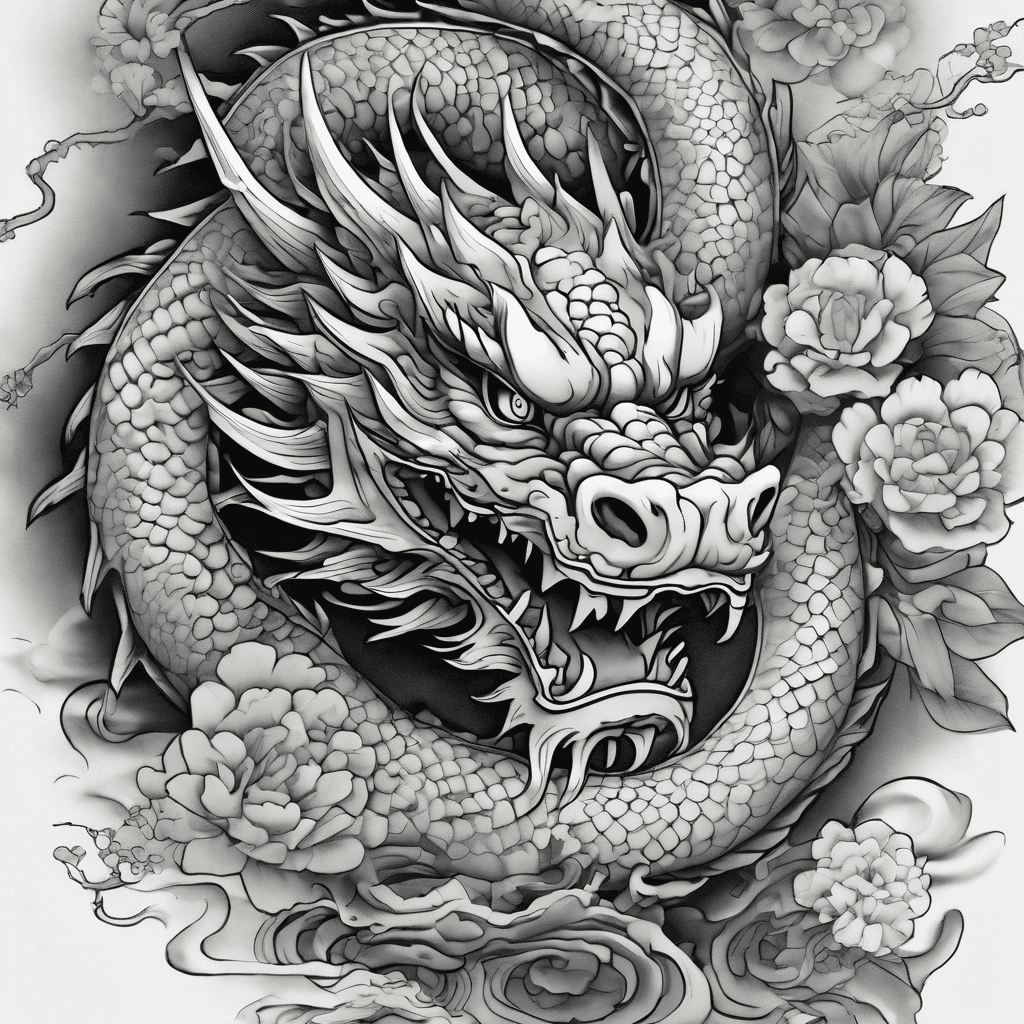 Japanes dragon moving from bottom left to top right, climbing, face facing me,