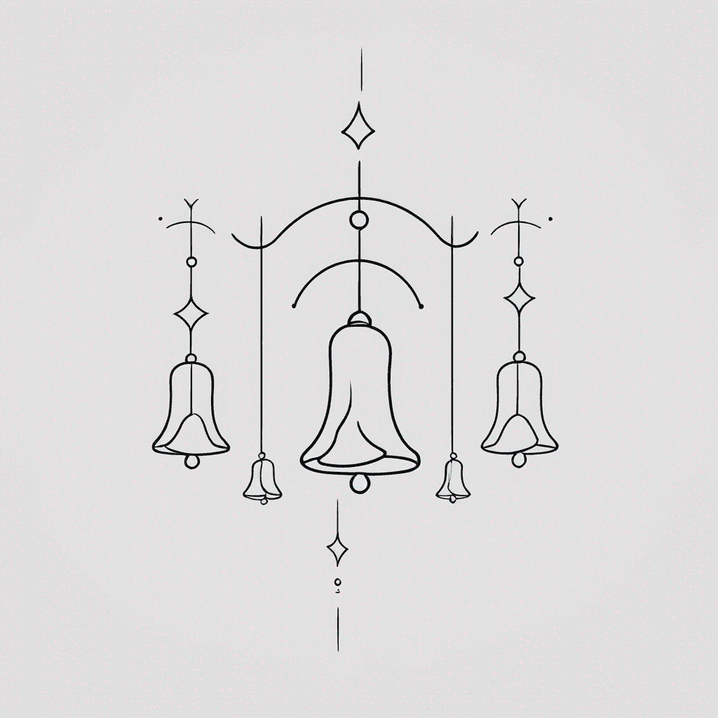 Three bells in a vertical line, clearing clouds.