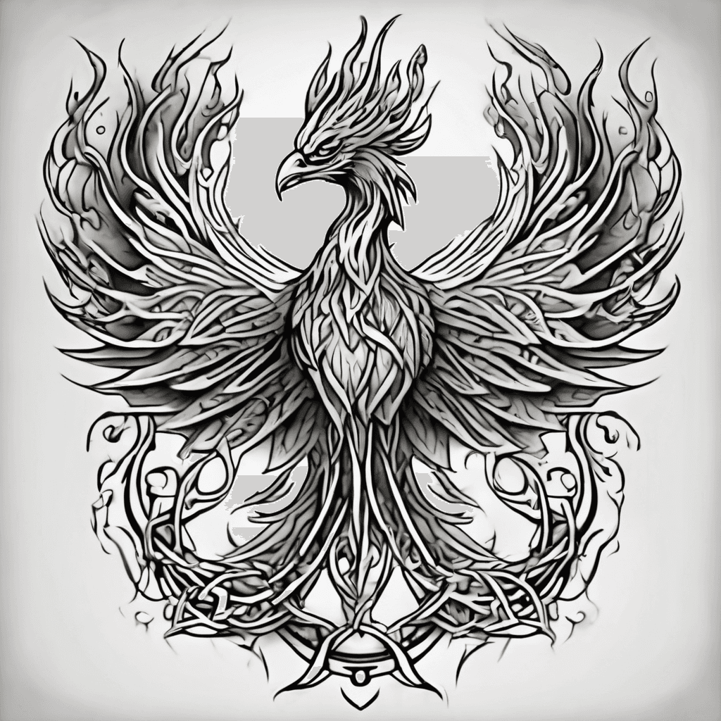 Celtic designed phoenix rising from flames