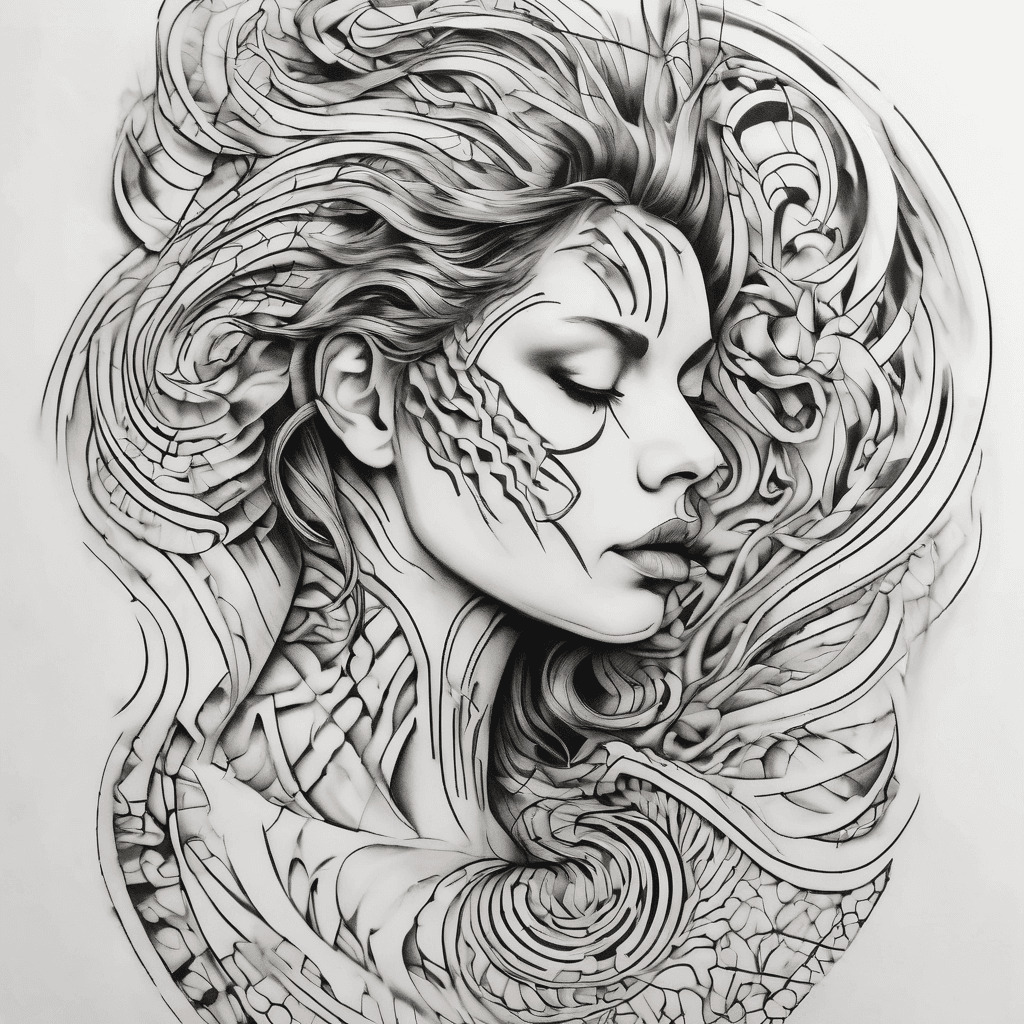 Abstract blackwork tattoo design with bold flowing organic shapes, inspired by modern tribal and negative space tattooing, large solid black areas contrasted with clean skin breaks, smooth curves following shoulder and chest anatomy, no symmetry, no fine details, no realism, high contrast black ink, tattoo stencil style, white background