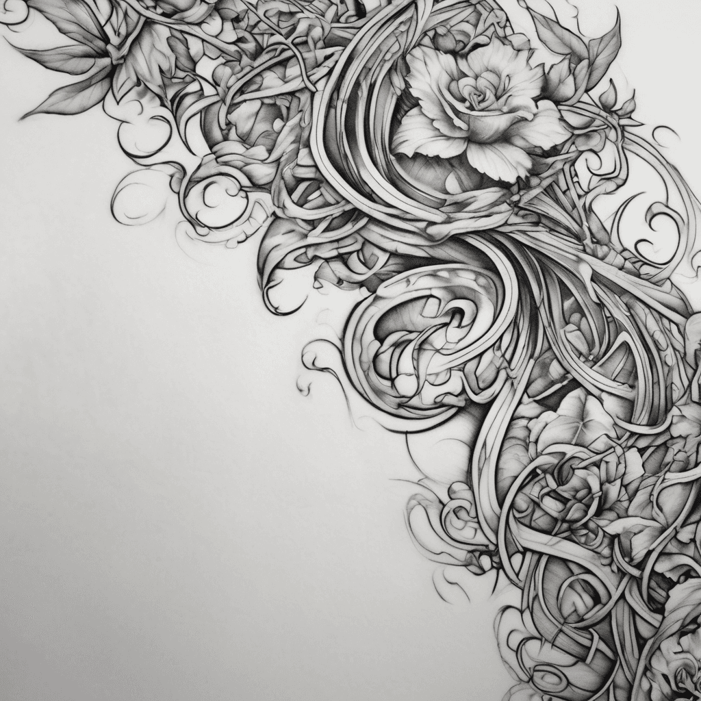 full sleeve vine creating a pattern of channels in between of thick black lines and good spacing tattoo