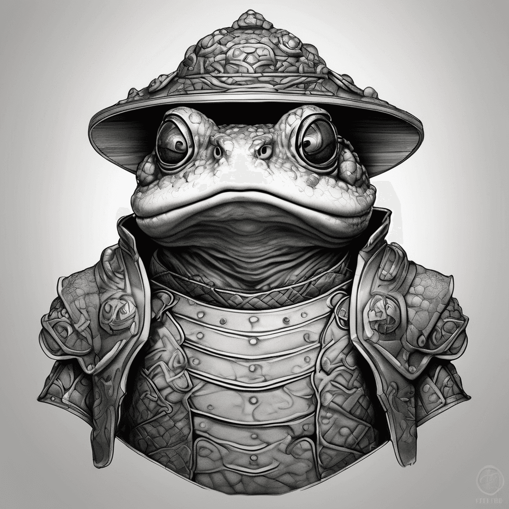 Ultra-realistic samurai toad, toad wearing traditional samurai armor, powerful stance, dramatic lighting, cinematic realism.