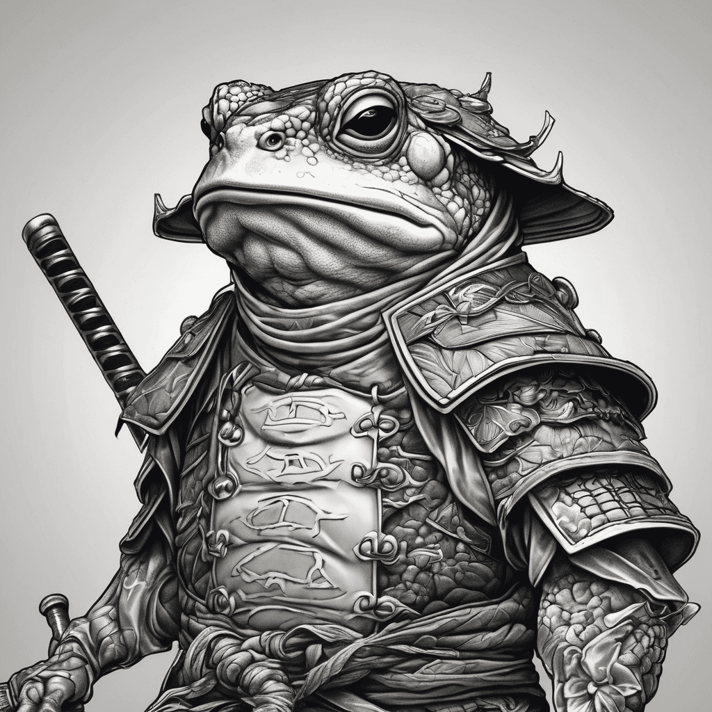 Ultra-realistic samurai toad, toad wearing traditional samurai armor, powerful stance, dramatic lighting, cinematic realism.