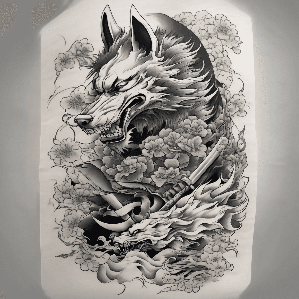 Samurai wolf in battle with shadow monster