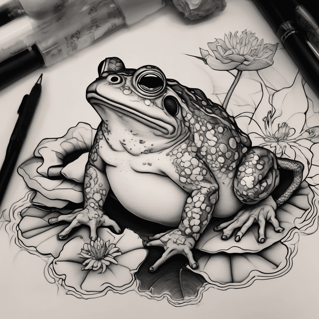 Meditating toad in lilypad smoking a pipe