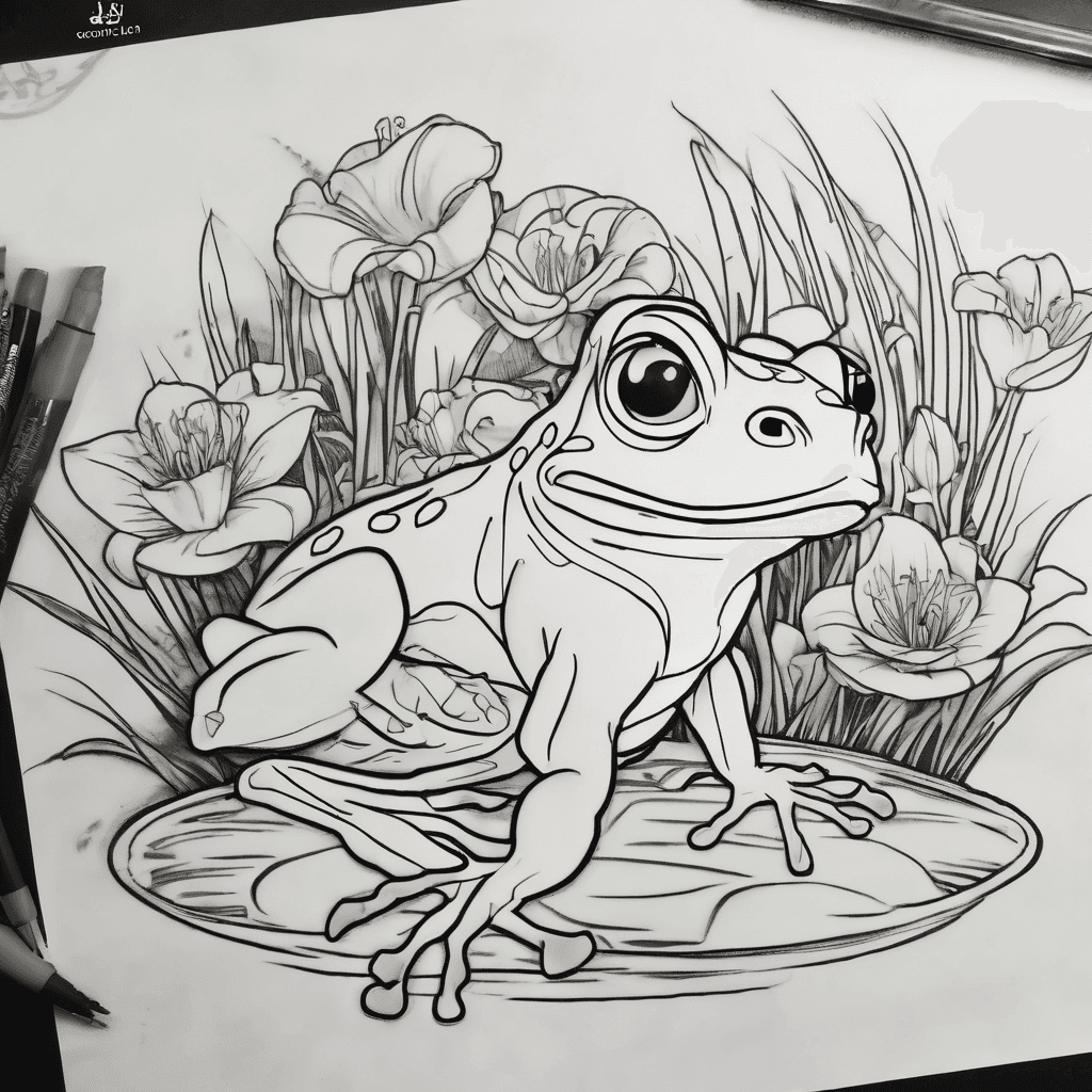 Design de tatouage Combine Tiana (in frog form) sitting on a lily pad from The… généré par IA