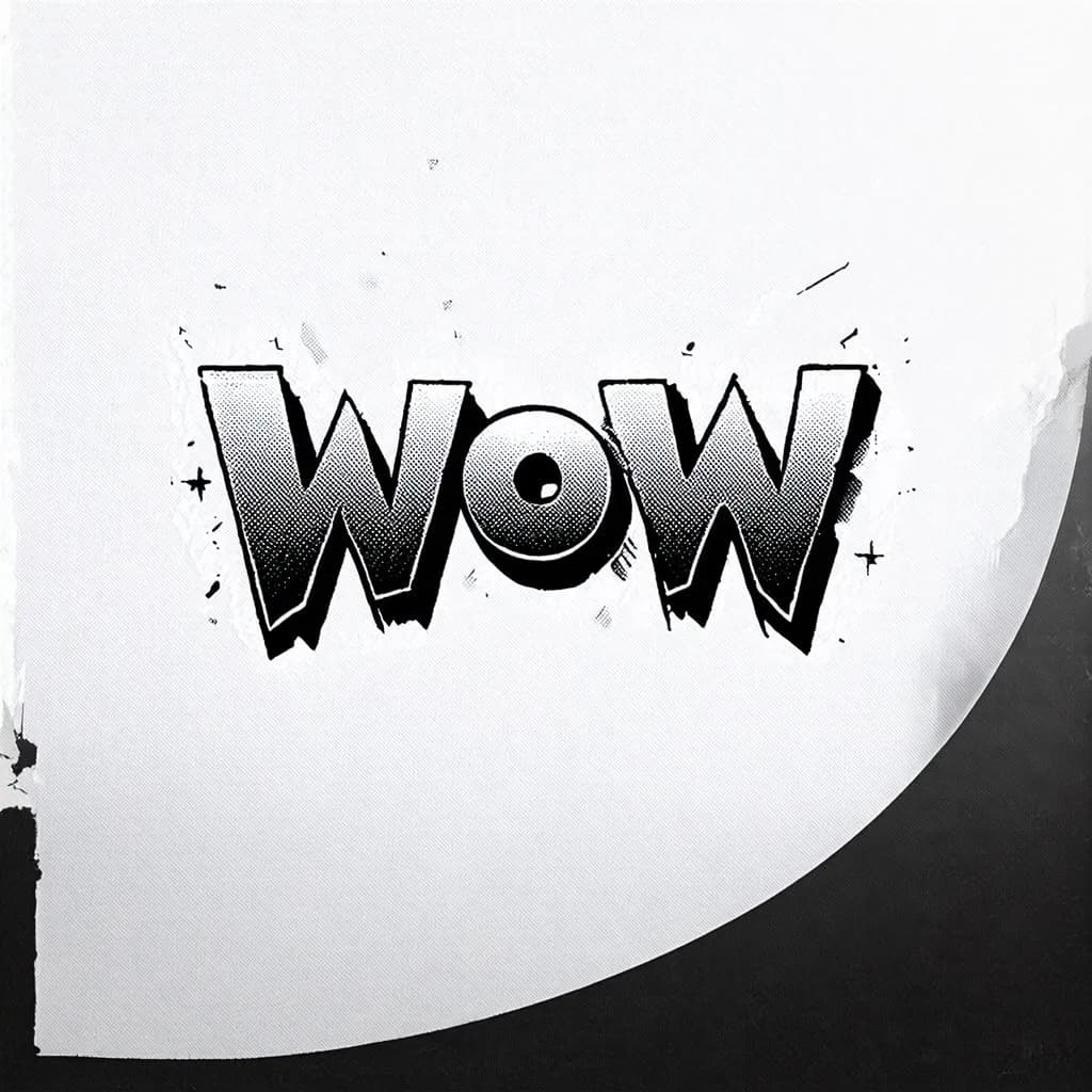 The word "WOW" in a trippy font