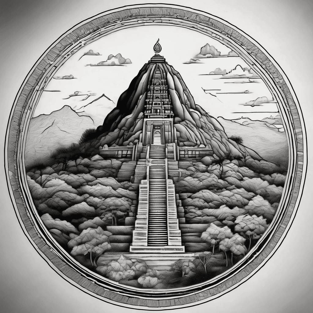 Circle Design Of the Arunachala Mountain specifically The sacred walk around the Arunachala hill in Tiruvannamalai, especially during Shivaratri or full moon (Pournami), is called Girivalam or Giri Pradakshina. With the temple in Tiruvannamalai in the image primarily known as the Arunachalesvara Temple.