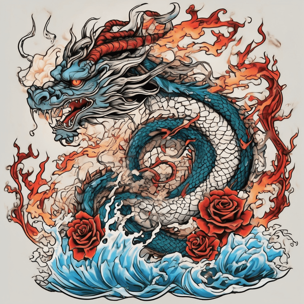 Japanese dragon with water fire