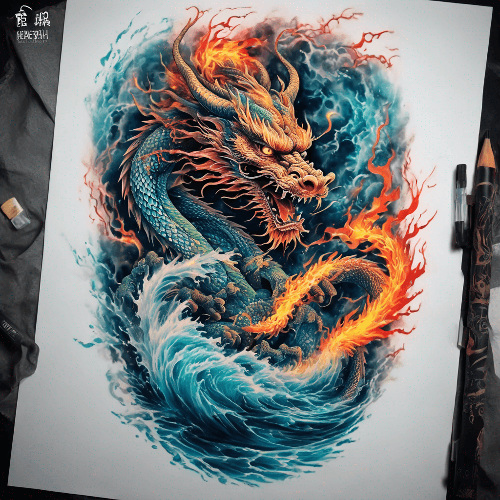 Japanese dragon with water fire