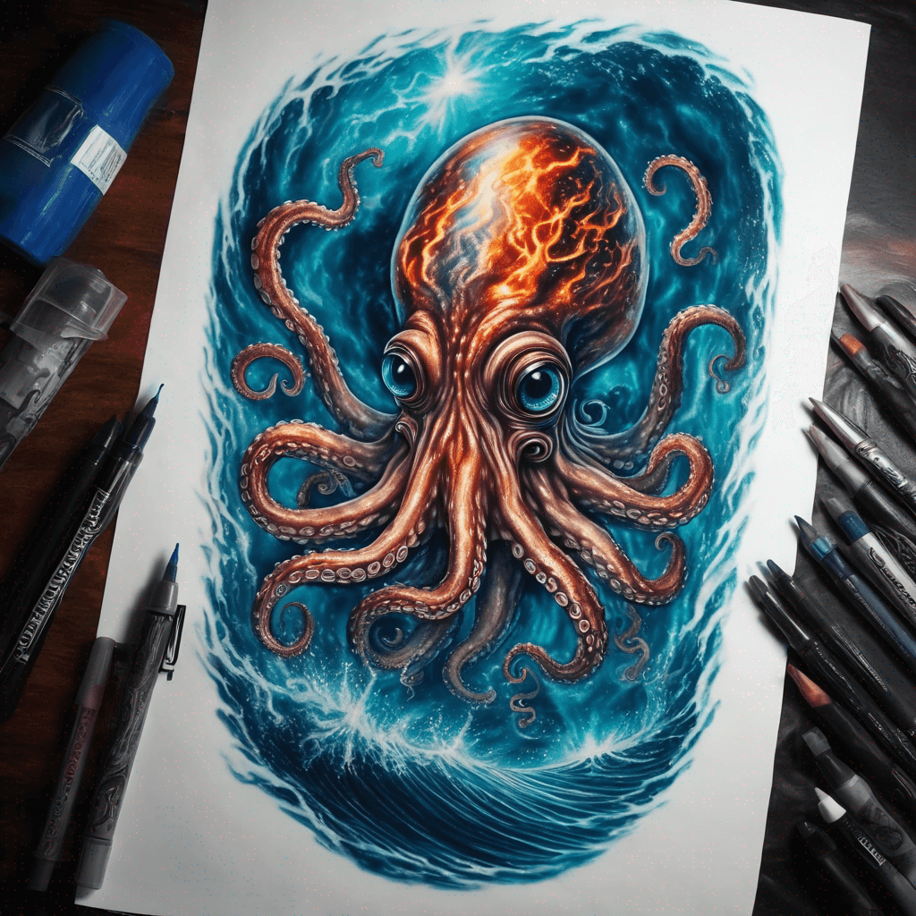 **** **** large squid crawling up my chest with. water and fire.