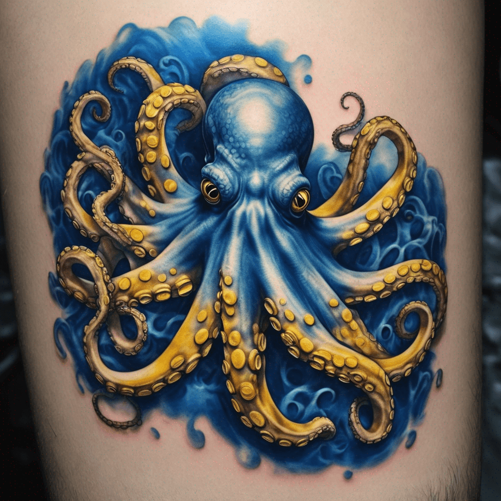 Blue and yellow dots. Octopus in the Blue Ocean. and little fire.