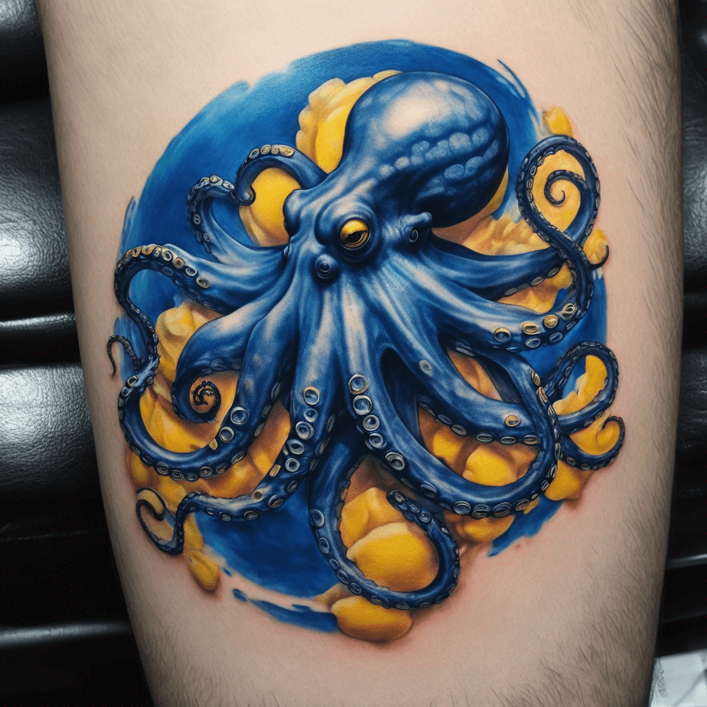 Blue and yellow dots. Octopus in the Blue Ocean. and little fire.