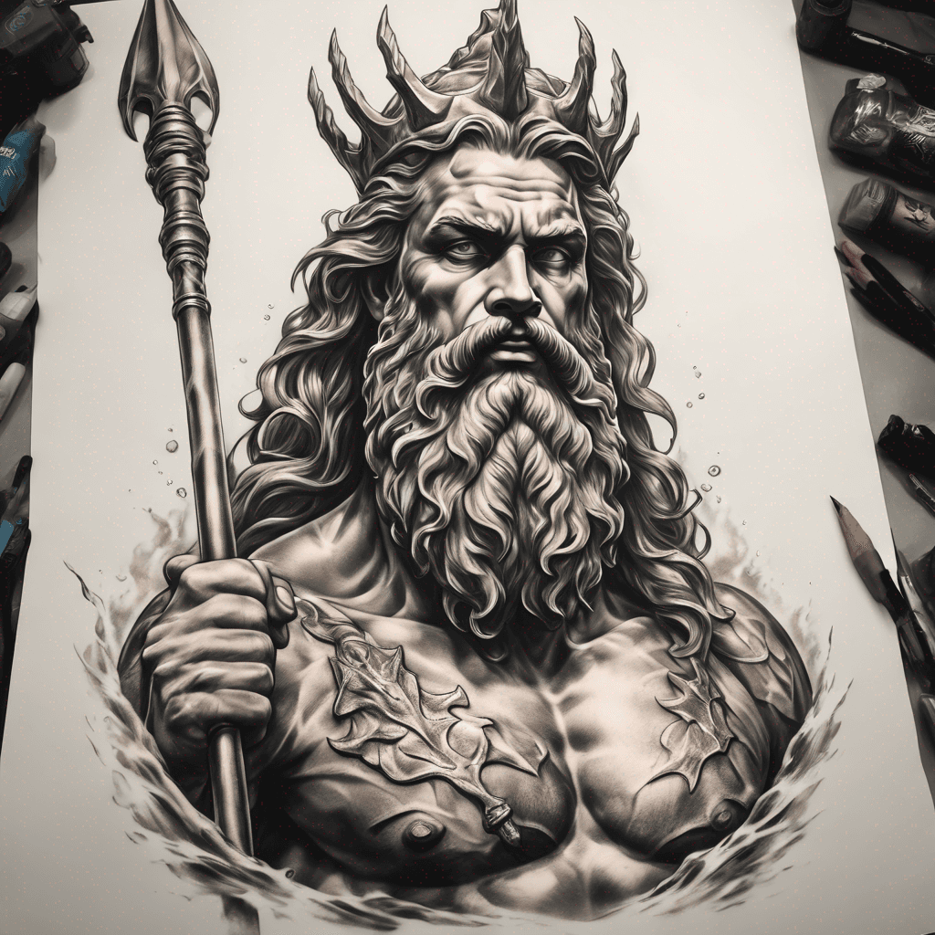 King Neptune Full body. Ocean Trident. spear.