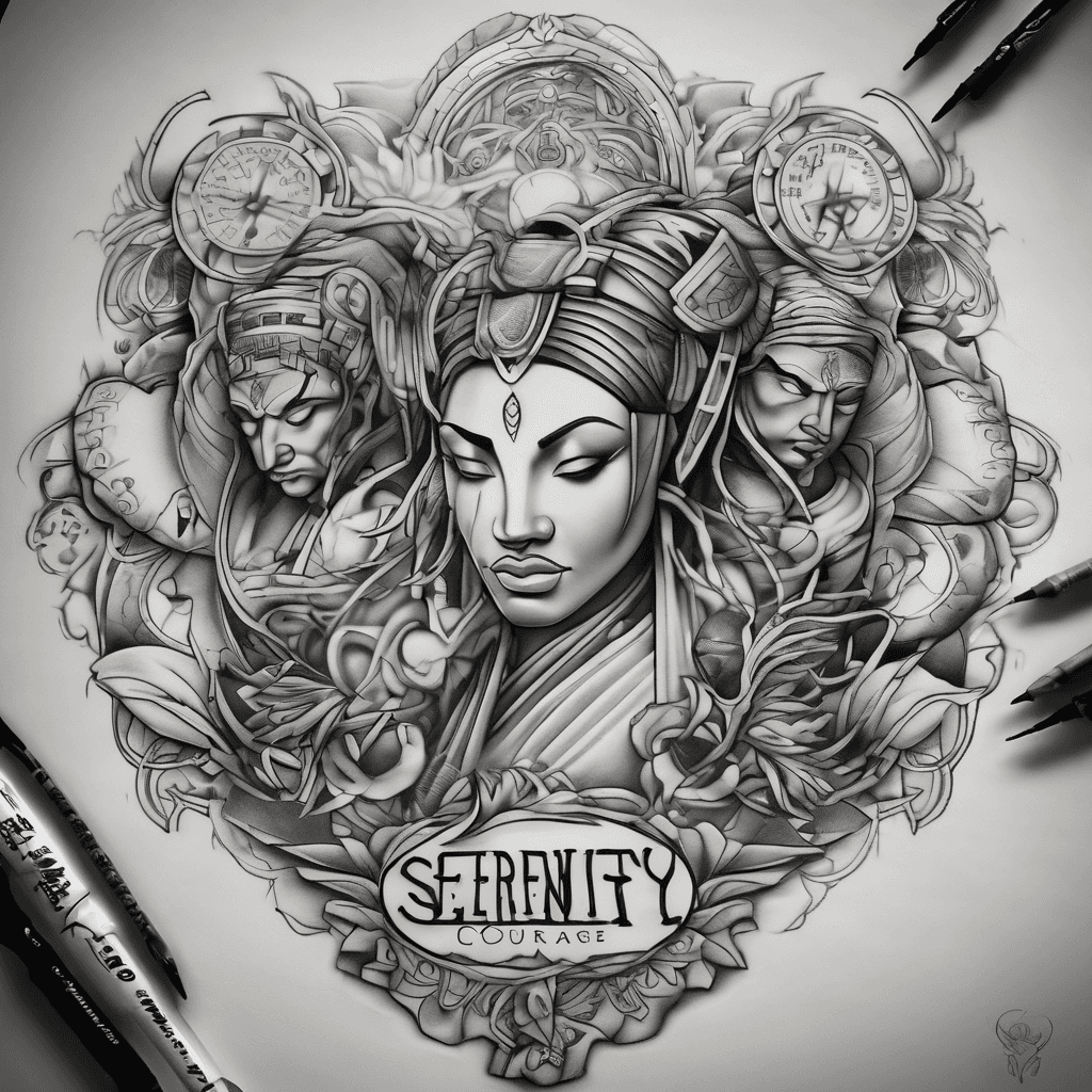 Three words only "Serenity Courage Wisdom". Put each word on a separate line. Use gangsta style font with lines and shading between them.