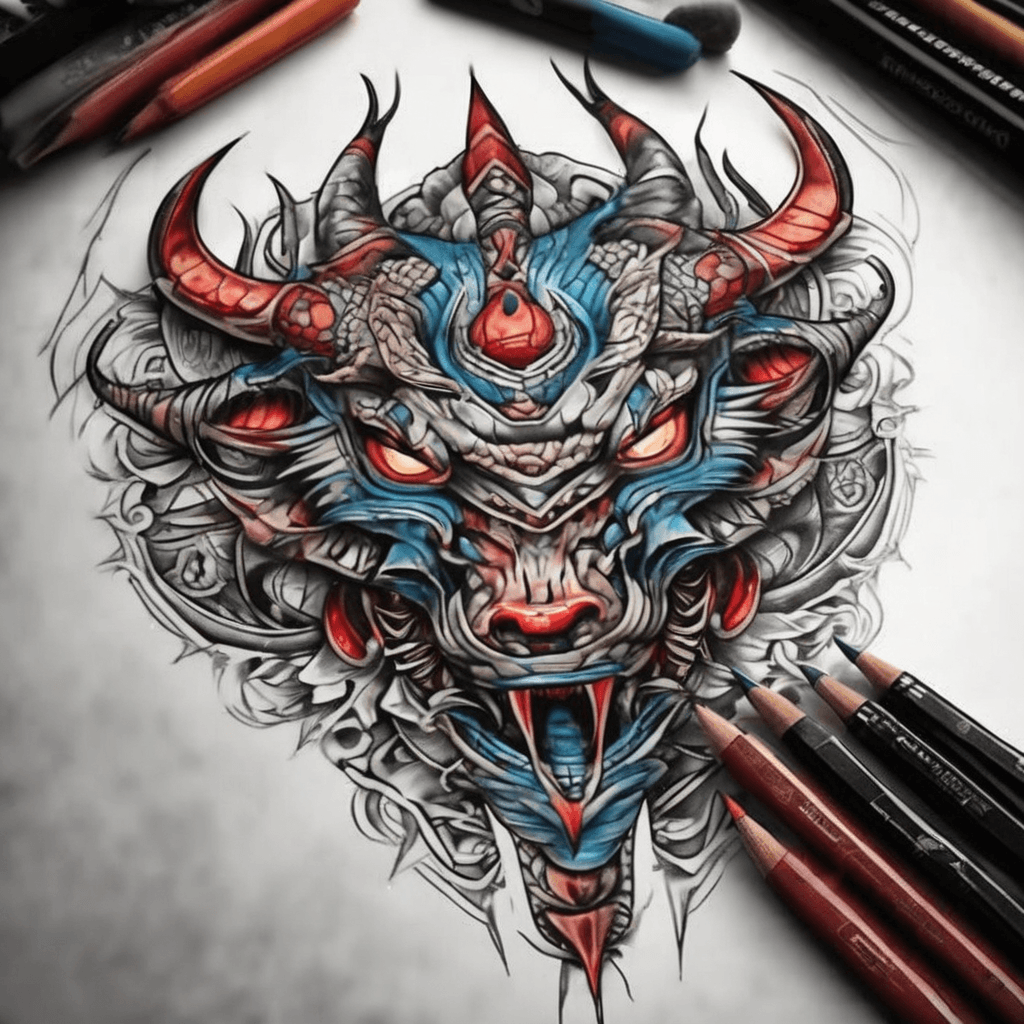 A vagina Colorful and bold blackwork, high contrast, intricate segments, razor pincers, coiled stinger, dramatic shading